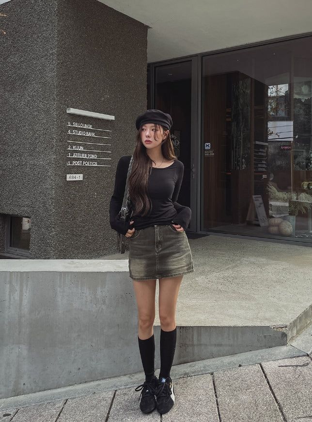 Porni Vintage Washed Denim Skirt