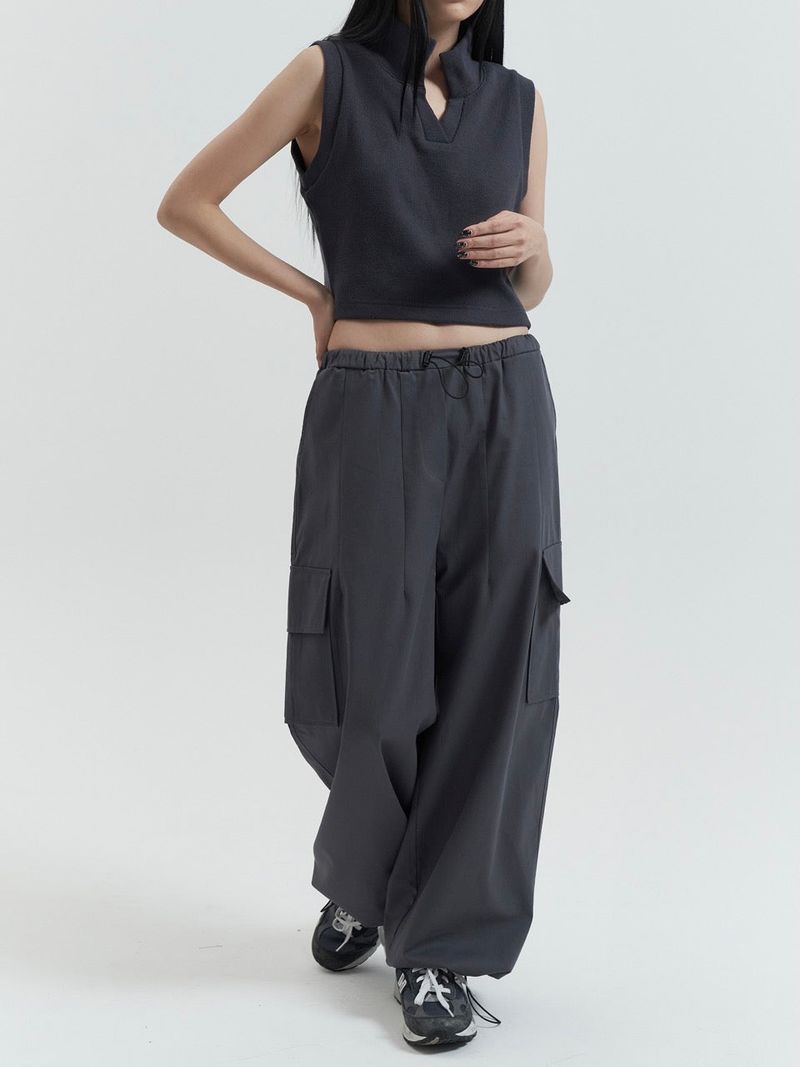 Sleeveless Collar Top, Slate Grey