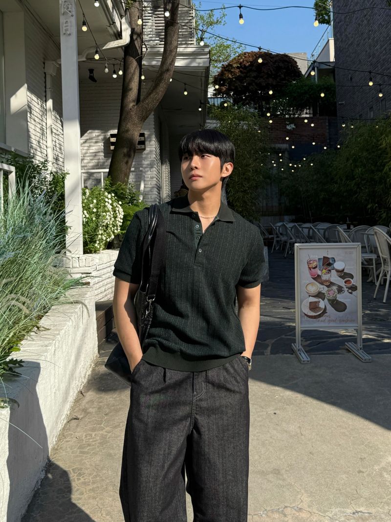 Texture collar knitwear short-sleeve