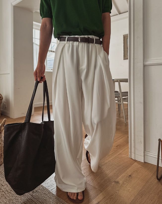 Summer Cooling Deep-Tuck Wide Slacks