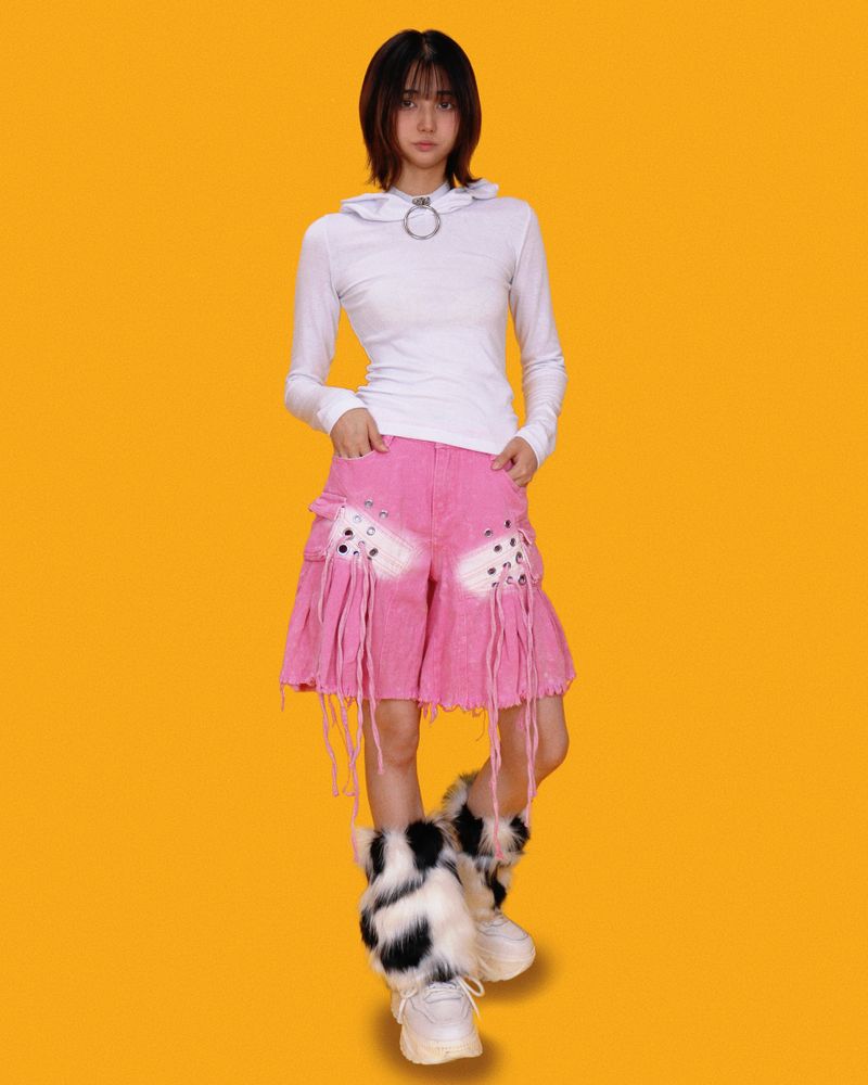 angry eyelet wide half pants - pink