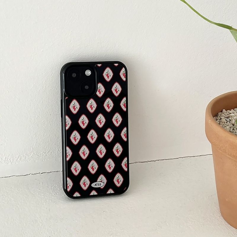 strawberry pattern glossy glass bumper case (black)
