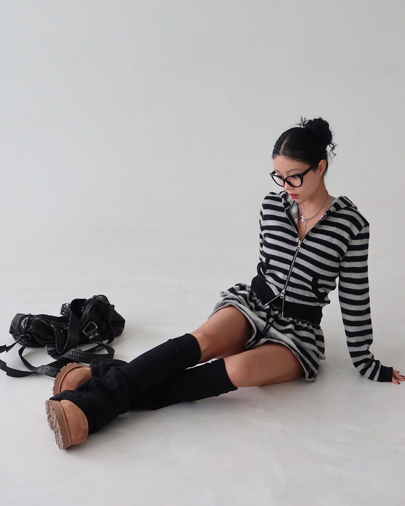 Tsuki Stripe Hooded Zip-Up Jacket