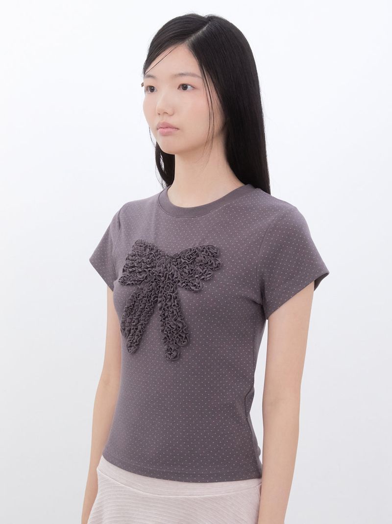 Dot Frill Ribbon T-Shirt (COCOA)