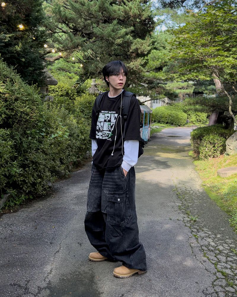Bern diagonal cargo wide denim pants