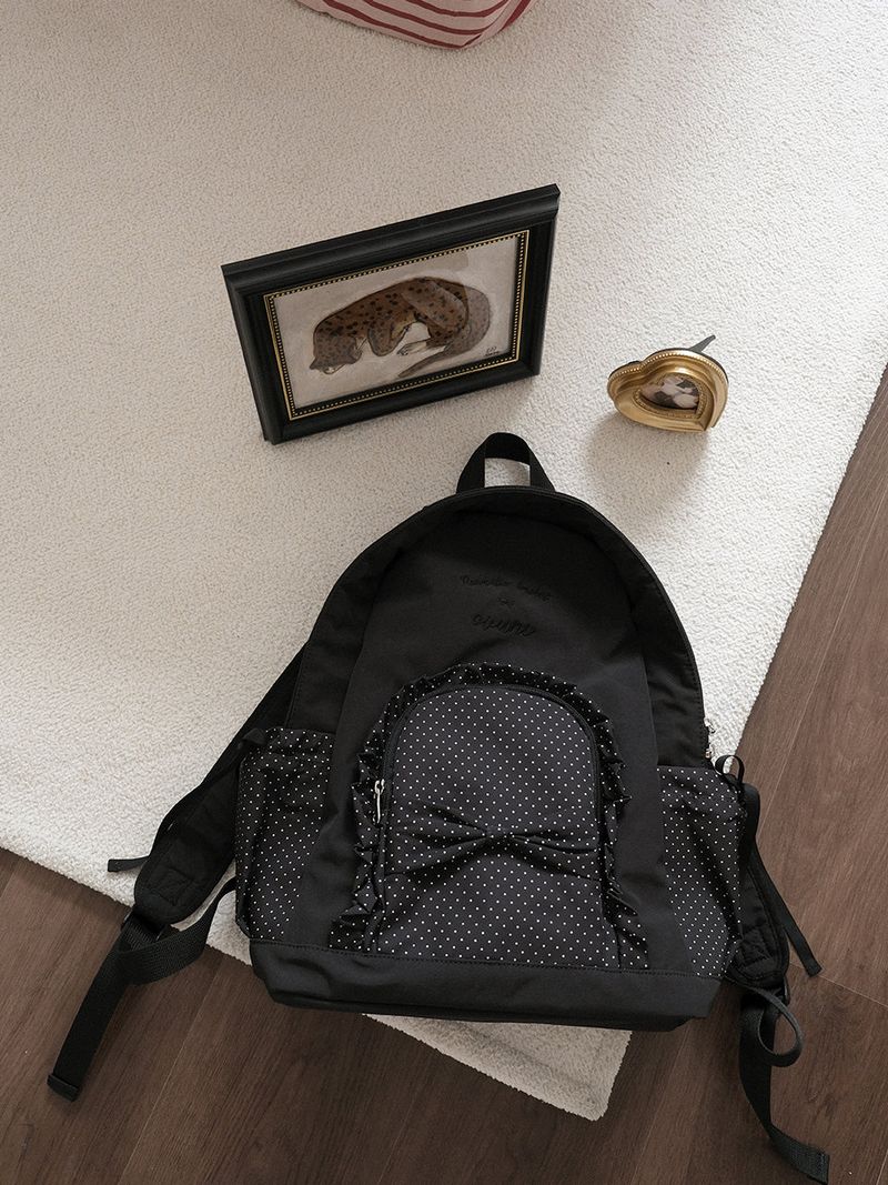 Ruffle ribbon backpack_polka dot black 