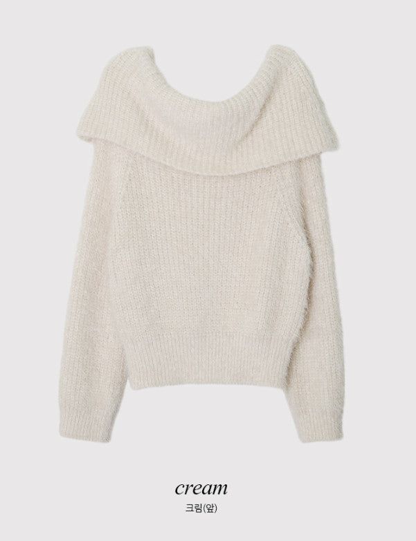 Fine Boucle Off Shoulder Loose Knit (5color)