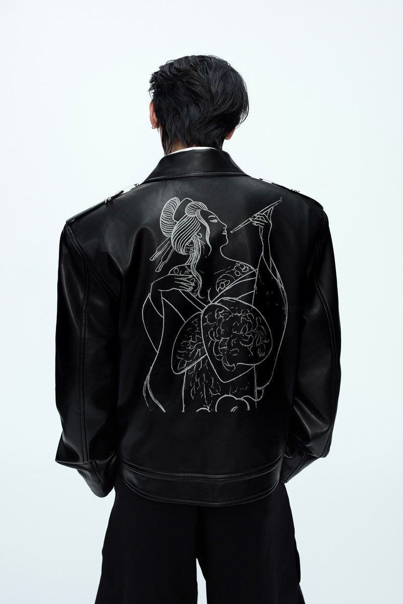 Argue Cultureの「Pin Detail Geisha Print Leather Jacket（Jackets/Outerwear）」