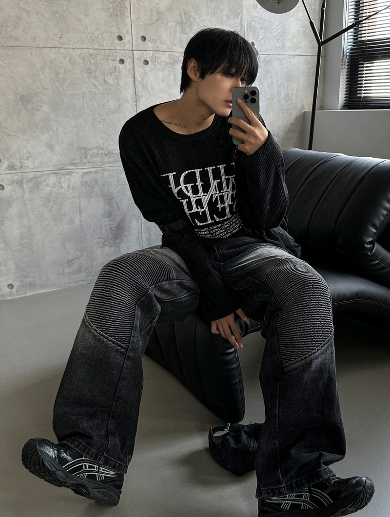 dope lettering knit long-sleeved