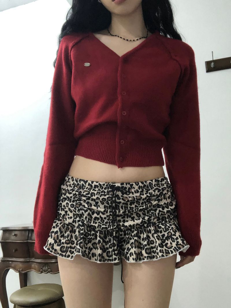 Leopard Shirring Skirt Pants