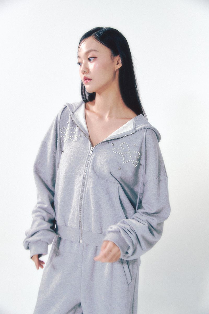 Pearl Hoodie Zip-Up Gray