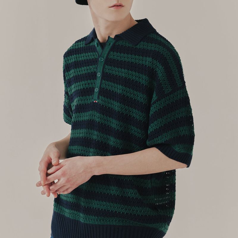 ROMANTIC CROWN(ロマンティッククラウン)の「PUNCHING KNIT POLO_NAVY(Tops)」