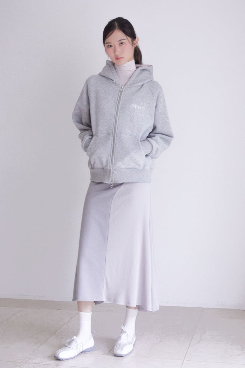 Raglan 2way Hood Zip-up (MELANGE GREY)
