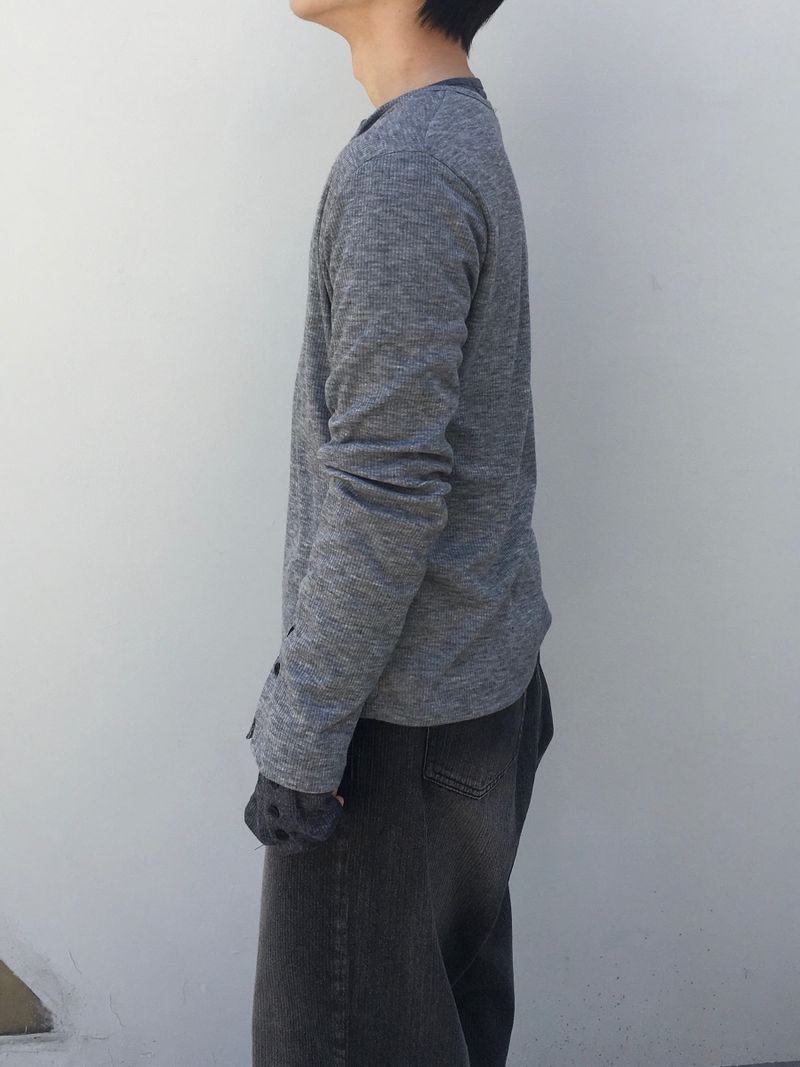 Karu Ribbed Henley Neck Button Long Sleeve 3C