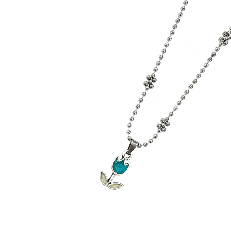 Flower ball chian] blue tulip necklace