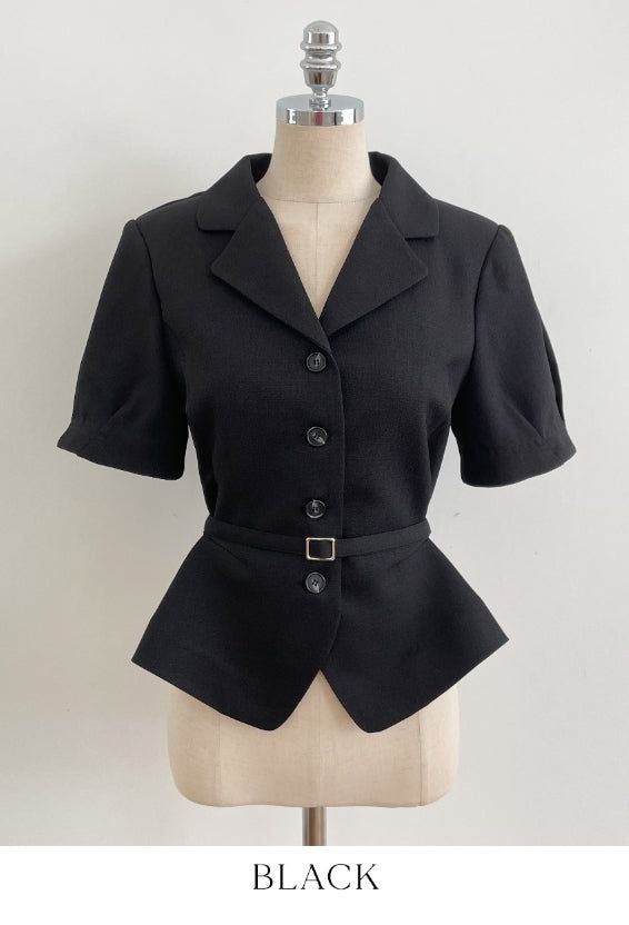 Riven Collar Puff Blouse Jacket (Belt Set)