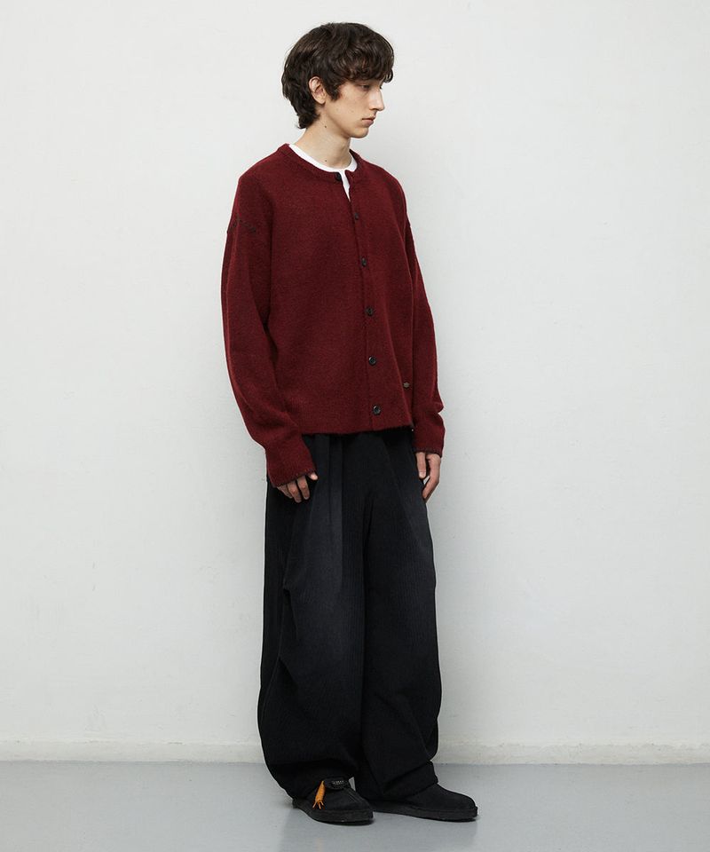 ROUND BUTTON UP CROP CARDIGAN_RED