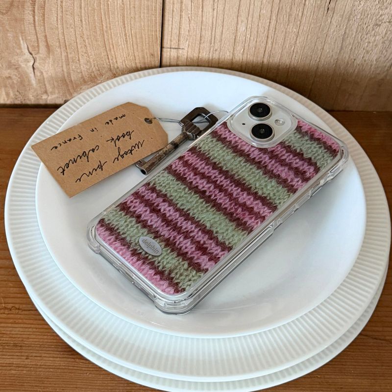 DELPHIN(デルフィン)の「MOHAIR STRIPE HARD JELL CASE _ PINK(Smartphone Accessories)」