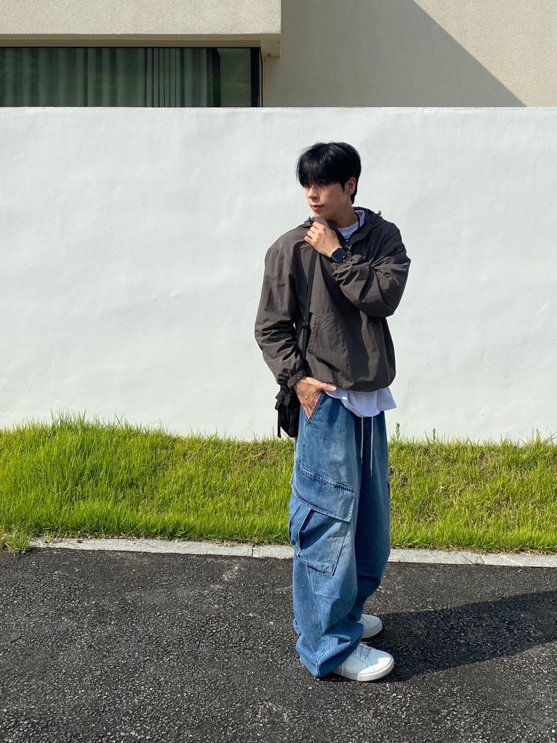 diagonal Washing balloon cargo denim pants 2C