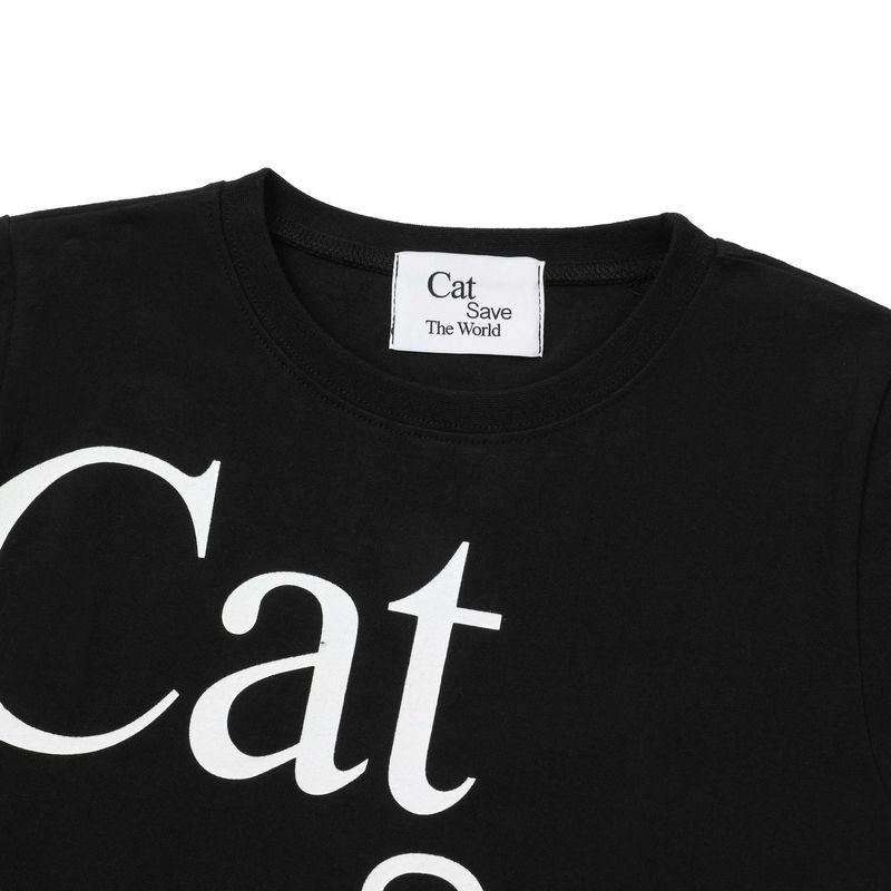 Cat Save The World Crop T (Black, White)