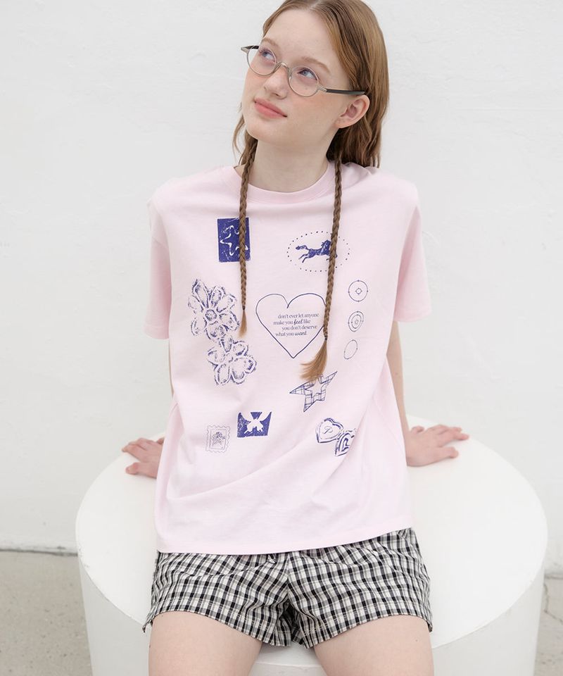 poev（ポエヴ）の「ドローイングダイアリーオーバーサイズT　ピンク（トップス）」