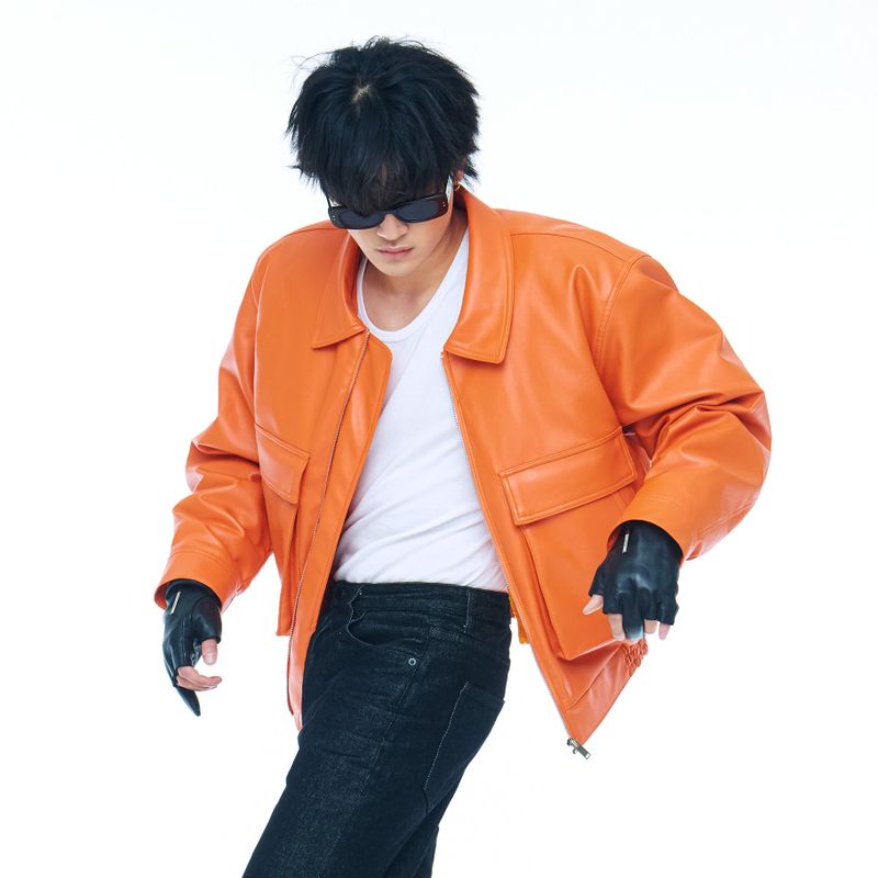 RIDERS LEATHER BOMBER ORANGE