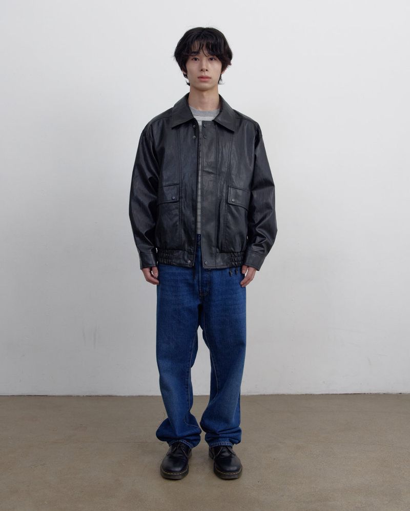 Oversized Faux Leather Blouson (Black)