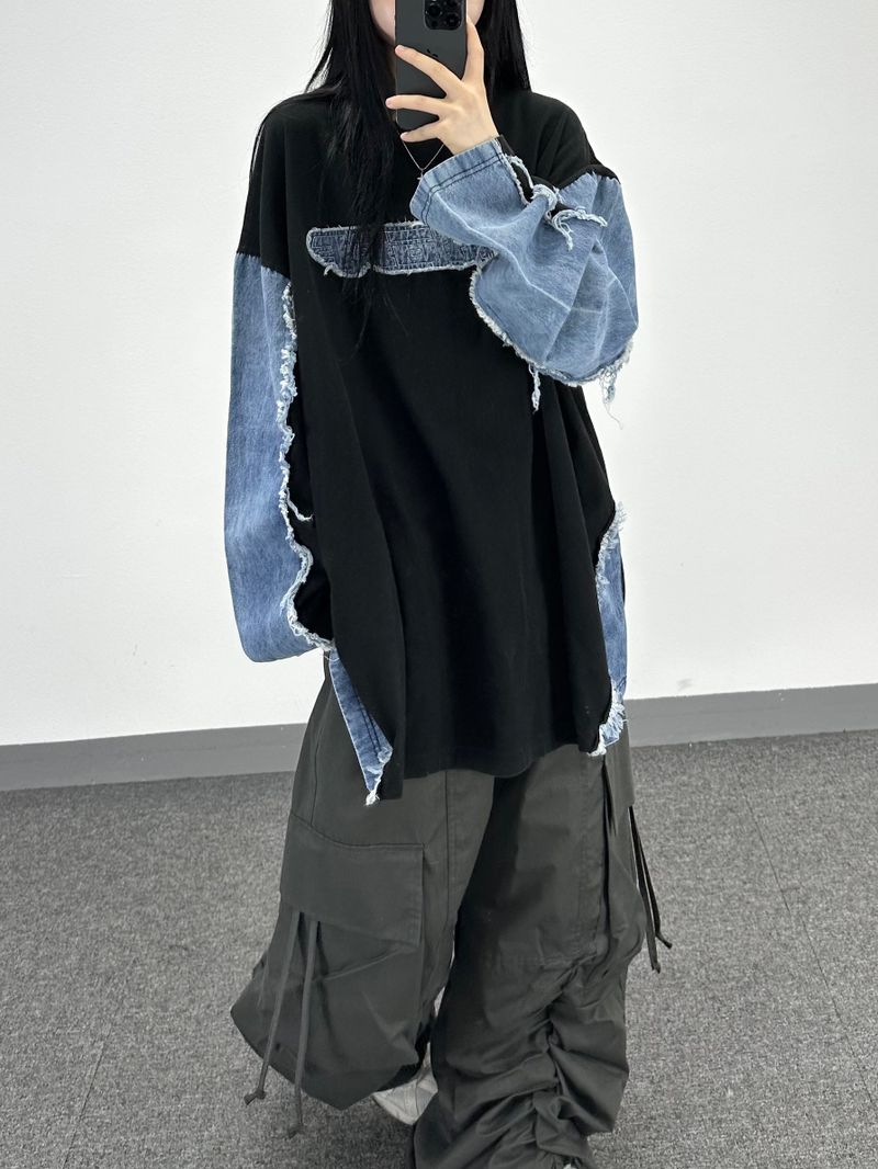 denim block cut-off longsleeve