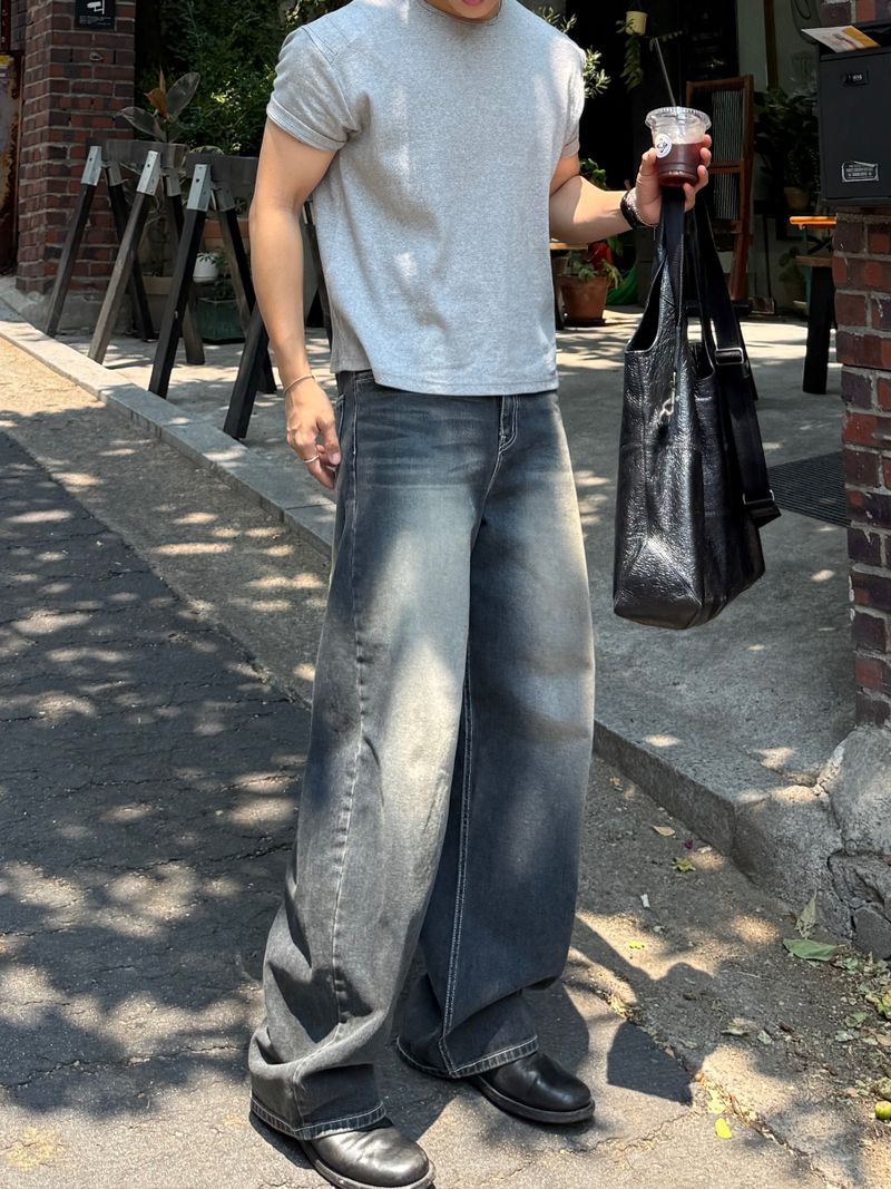 Cove banded wide denim pants