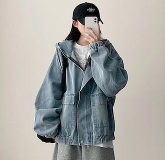 Delt Boxy Fit Two-Way Denim Hooded Jumper