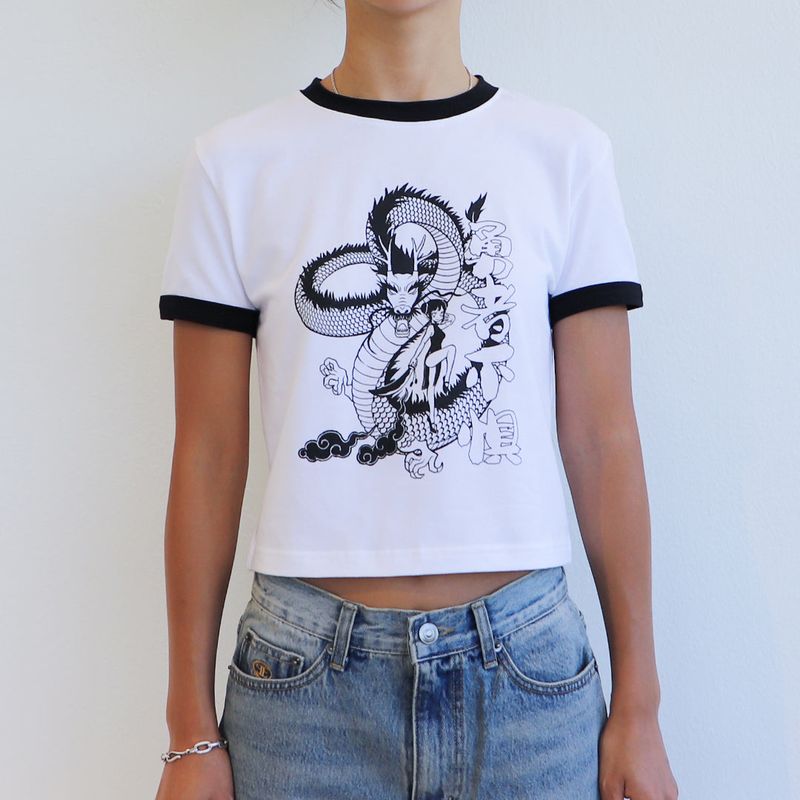DRAGON Ringer Crop T-Shirt (WHITE)