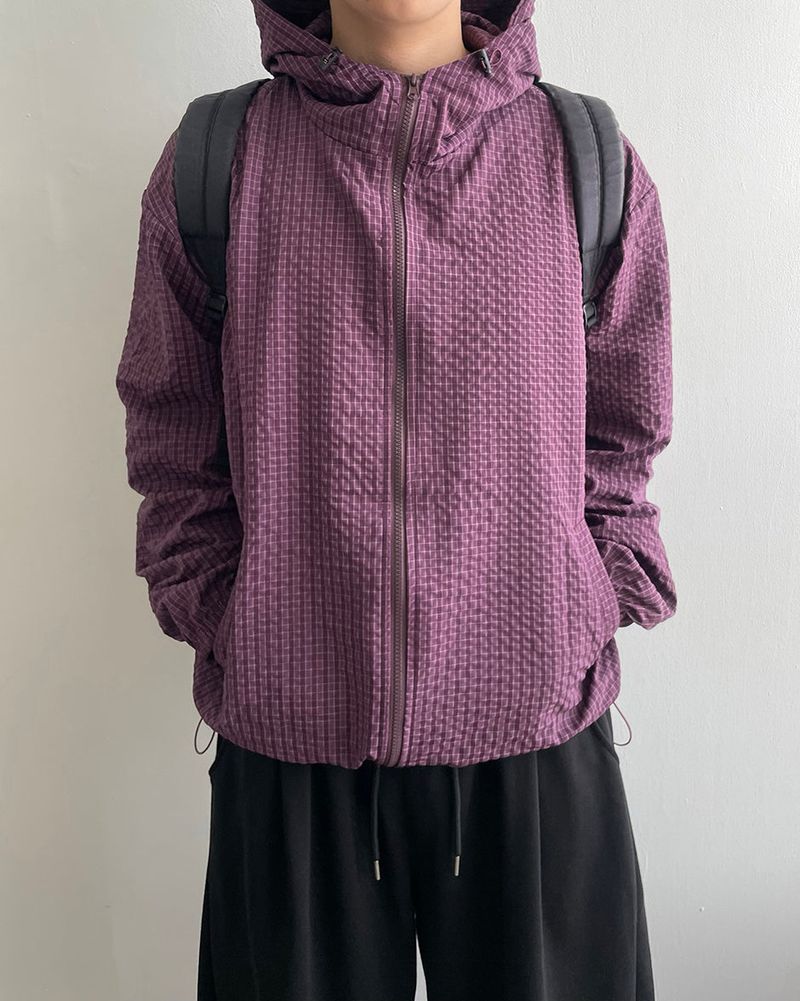 Burnt Check Hood Windbreaker