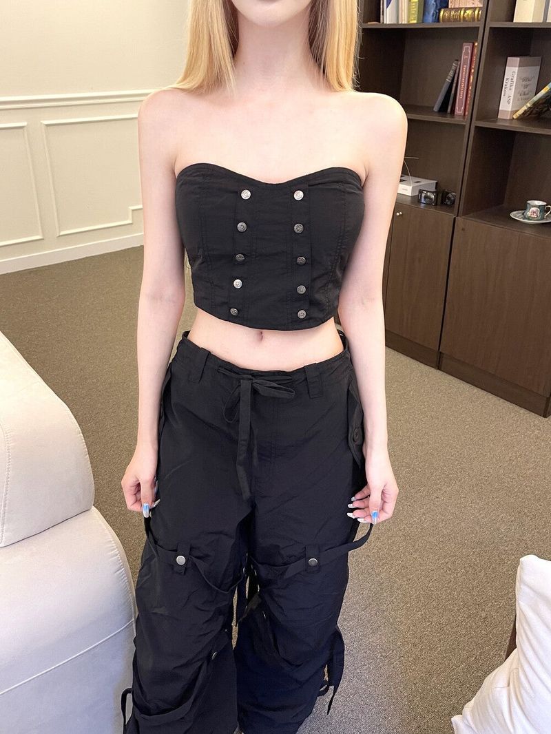 1333. Nasty button crop top (2color)