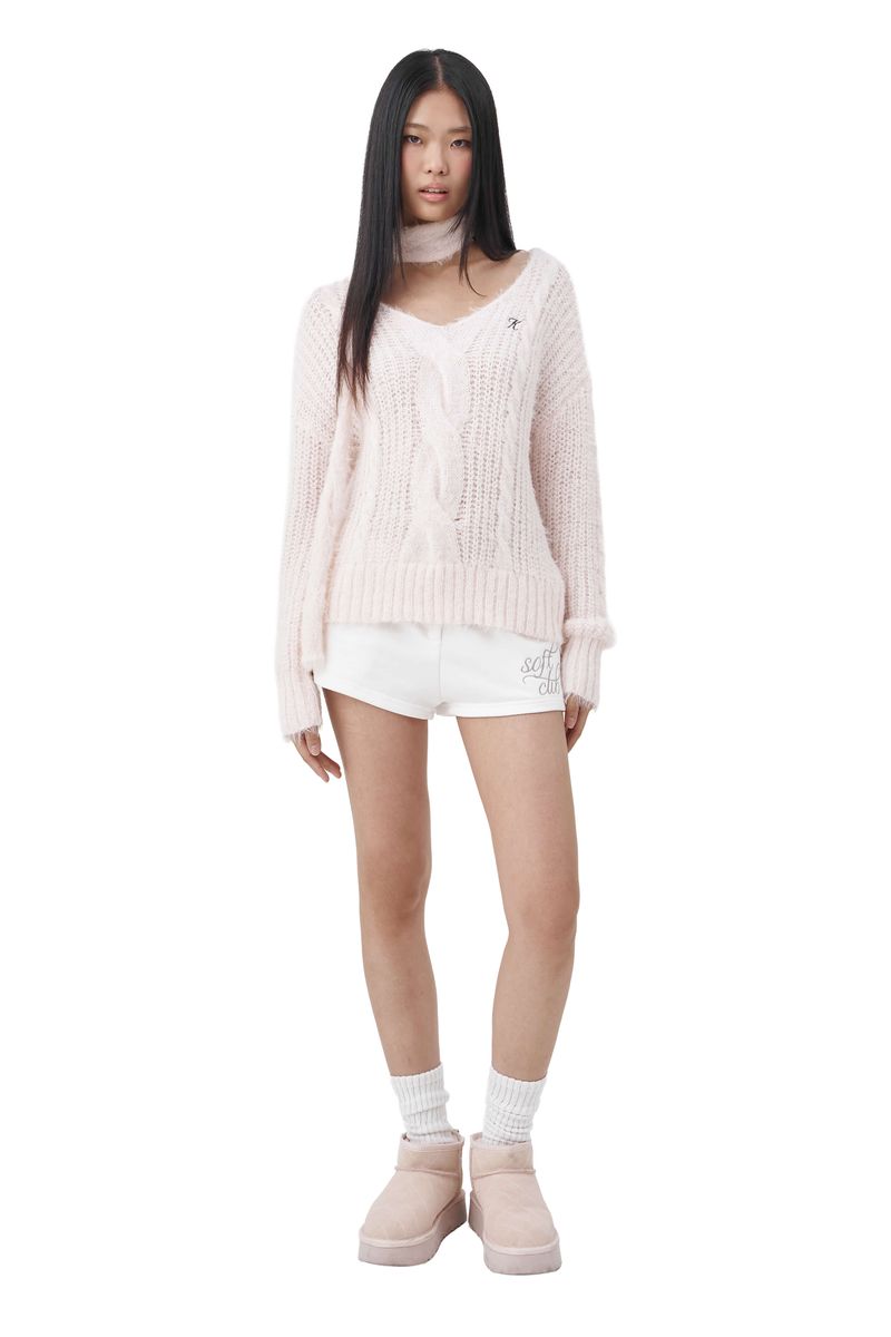 Softy cable knit & muffler, Pink