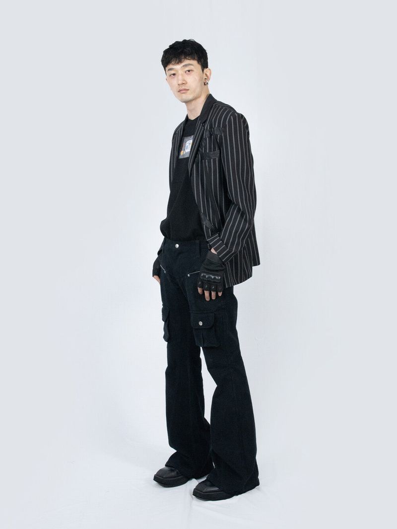 Curved Cargo Flare Pants (Black)