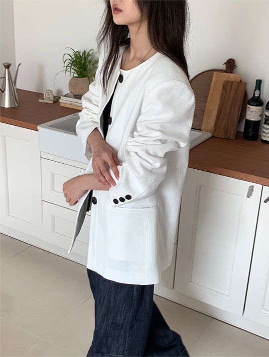 NON COLLAR LINEN JACKET (2C)