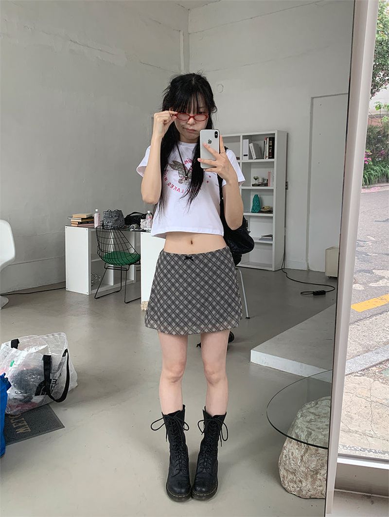 CHECK CHIFFON MINI SKIRT (4C)