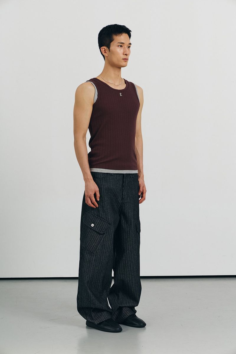 High ribbed logo sleeveless(Brown)