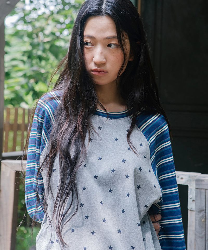 cavish（カビシ）の「STRIPED STAR RAGLAN LS TEE BLUE(CV2GFFT561A)（Tops）」