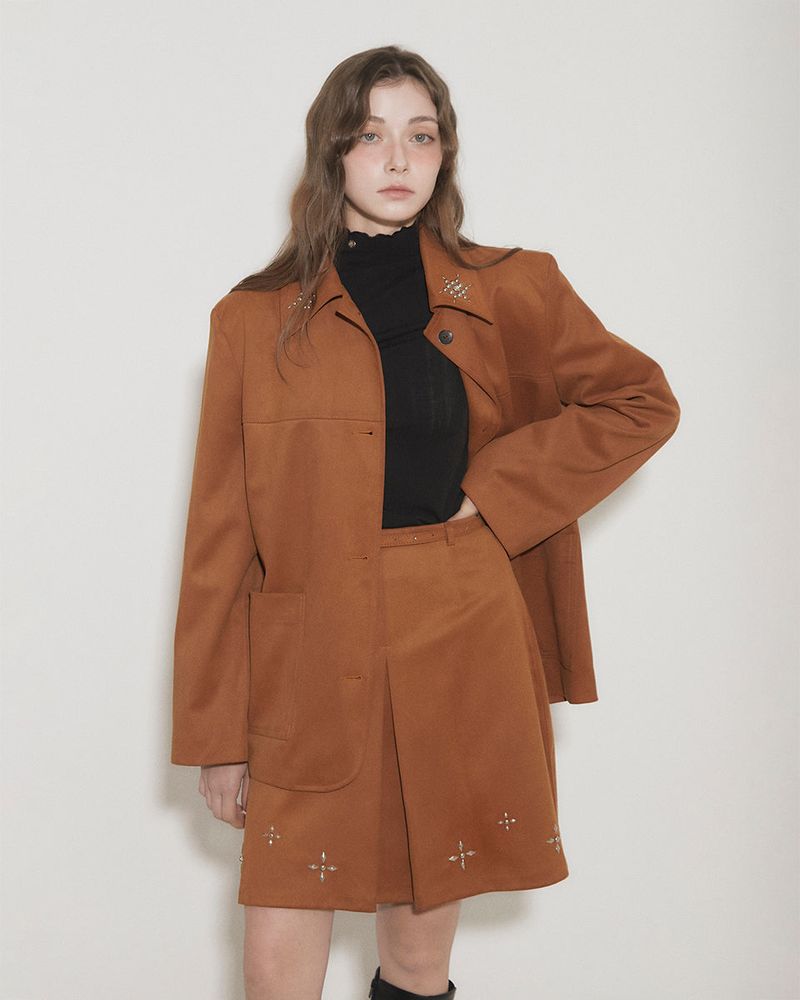 FAUX SUEDE STUDS JACKET [BROWN]