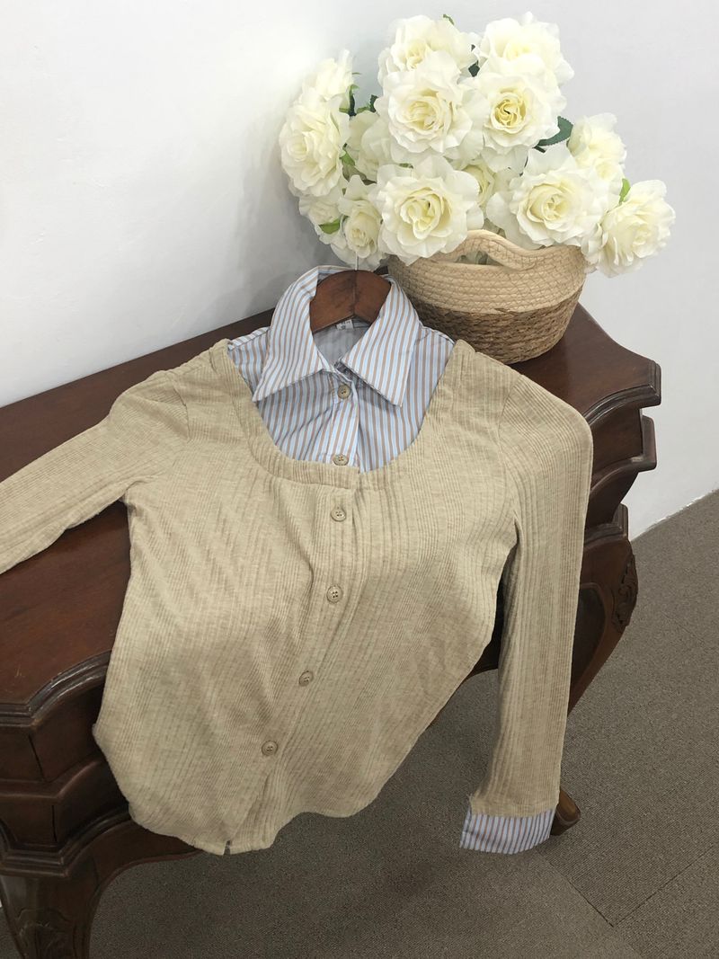 Stripe Mix Layered Cardigan