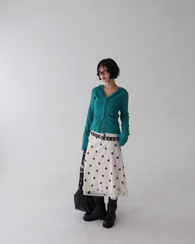 dot frill midi skirt