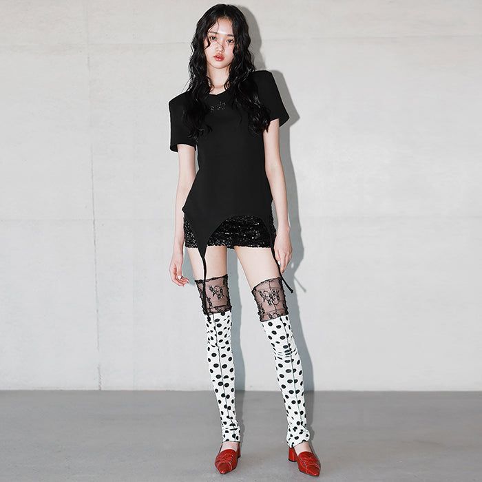 ショルダーパデットワッフルTシャツ _ ブラック