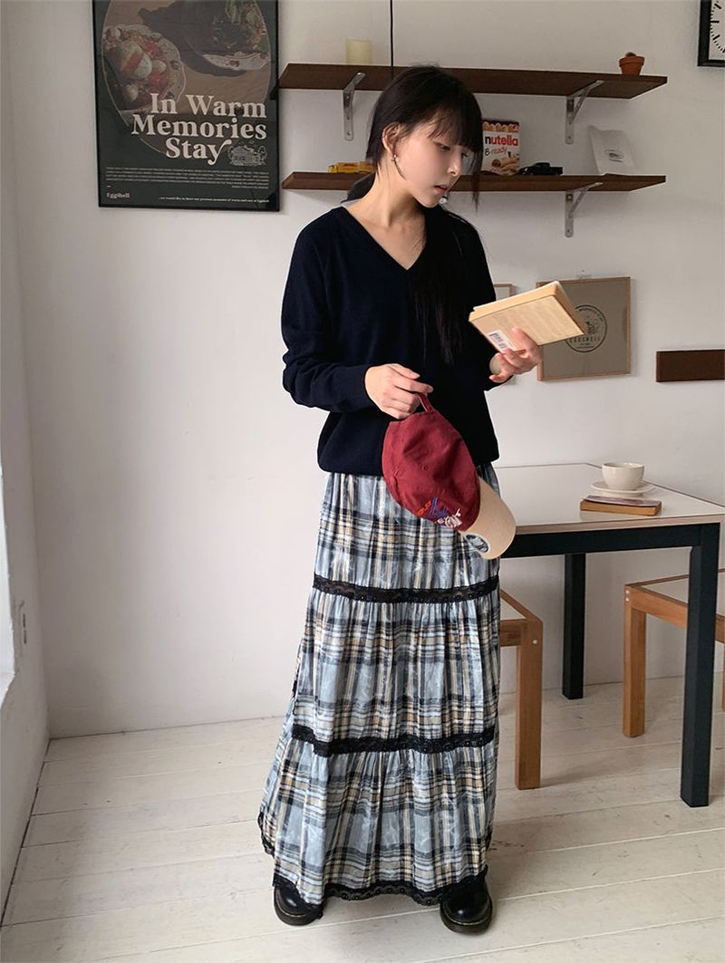 FADE CHECK MAXI SKIRT (2C)