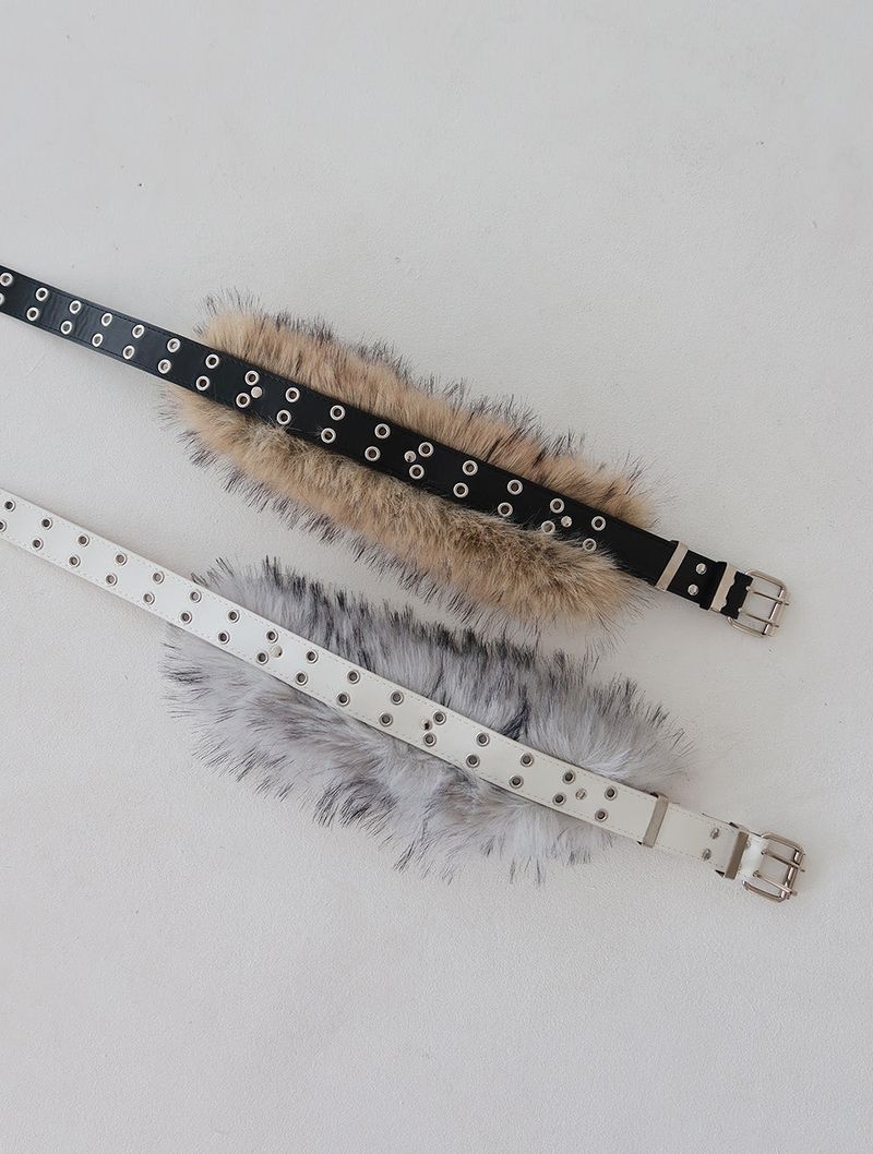 Punching mink fur layered belt
