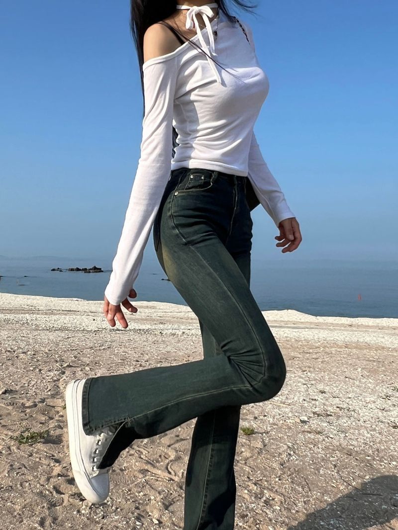 LONG & SLIM FIT Slit detail bootcut high waist hip deep pad long denim pants (3 colors)