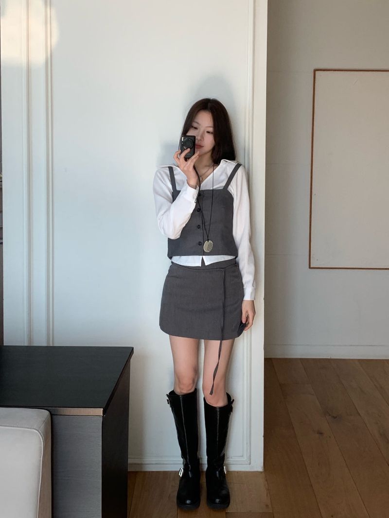 Slate Line Thin Belt Formal Mini Skirt