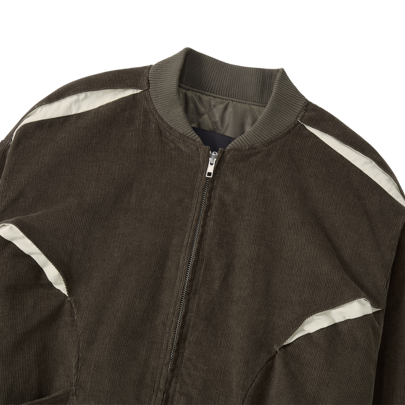 Corduroy Contrast Quilted Blouson - BROWN