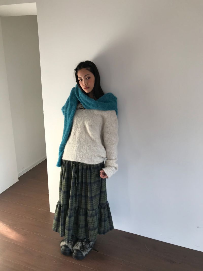 Windy Checkered Long Skirt (1color)
