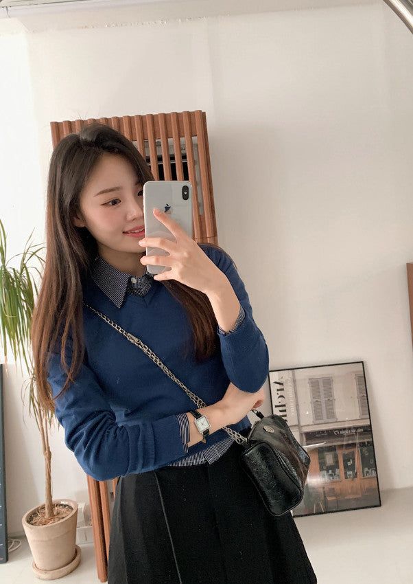 Standard Crop V-neck Knit (12color)